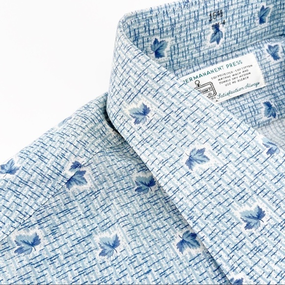 Vintage 70s Blue Oversized Collar Permanent Press Button Down - Picture 6 of 7